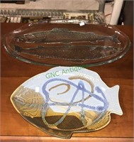Handmade Virginia pottery fish plate, glasses
