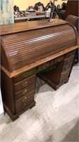 Oak rolltop desk with seven drawers, one piece,
