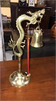Brass dragon dinner bell, 18 inches tall (1085)