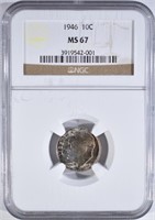 1946 ROOSEVELT DIME NGC MS-67 COLOR