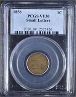 1858 SM LETTERS FLYING EAGLE CENT PCGS VF-30