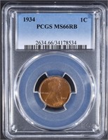 1934 LINCOLN CENT PCGS MS-66 RB
