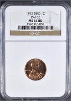1972 DDO LINCOLN CENT NGC MS-66 RD FS-102