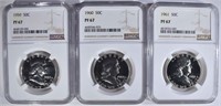 1959, 60 & 61 FRANKLIN HALF DOLLARS, NGC PF-67