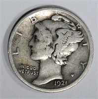 1921-D MERCURY DIME, FINE