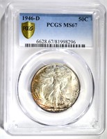 1946-D WALKING LIBERTY HALF DOLLAR, PCGS MS-67