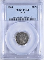 1868 3 CENT NICKEL PATTERN PCGS PR-64 J-618