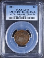 1864 2 CENT PCGS AU-55 LM DIE CLASH