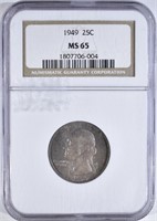 1949 WASHINGTON QUARTER NGC MS-65