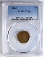 1921-S LINCOLN CENT, PCGS XF-40