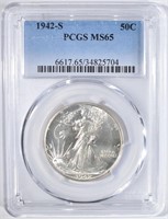 1942-S WALKING LIBERTY HALF DOLLAR, PCGS MS-65