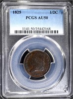 1825 HALF CENT, PCGS AU-50