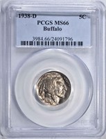 1938-D BUFFALO NICKEL, PCGS MS-66