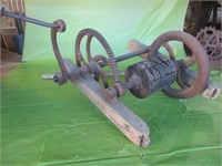 Early Hand Crank Pulley on Wood Frame