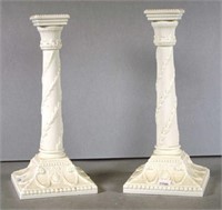 Pair of Royal Worcester white candlesticks