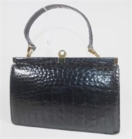 Vintage black crocodile skin handbag
