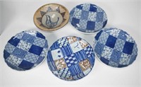 Set four Japanese blue & white dinner plates