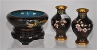 Three Chinese cloisonne pieces