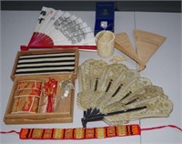 Quantity of oriental fans, adornments & others