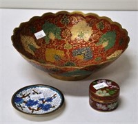 Chinese cloisonne trinket box and dish