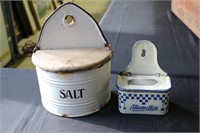 Antique Allumettes enamel match box and tin Salt