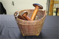 Old wicker basket with handles containing 5