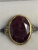 $340 Two-Tone Sterling Silver Enhanced Ruby Ring