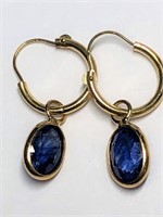 $1500. 14KT Gold Sapphire(2.1ct) Hoop Earrings