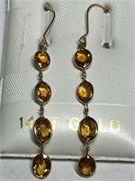 $1400. 14KT Gold Orange Sapphire Earrings