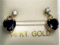 $160. 14KT Gold Sapphire w/ CZ Earrings
