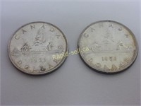 1951 & 1953 Silver Canadian Dollar Coins