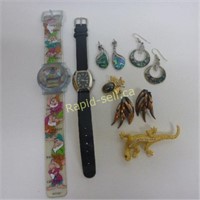 Watches, Earrings, and Bejewelled Pins