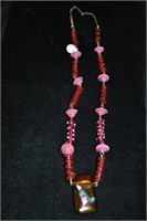 ARTIST MADE FUSED GLASS AND BEAD NECKLACE 20"