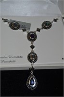 SILVER PLATE MARCASITE PAUASHELL NECKLACE