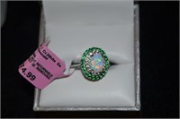 STERLING RING SIZE 7 OPAL/EMERALD SAPPHIRE
