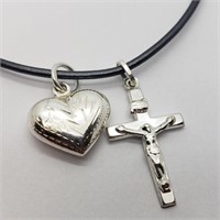 $120 S/Sil Cross And Heart Pendant Necklace