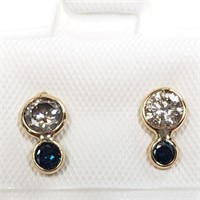 $2200 14K Blue Diamond White Diamond Earrings