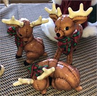 (3) Handcrafted Ceramic Reindeer Collectibles