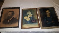 (3)pictures -1 watercolor of flowers,