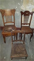 (3) chairs, 1 cane bottom, (2) leather bottom