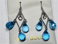 $1200. 14K BlueTopaz(8.6ct) W.Sapp(0.3ct) Earrings