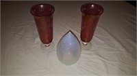(2)cranberry cut to clear vases