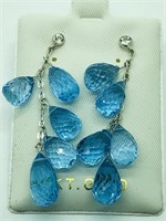 $1600 14K Blue Topaz White Sapphire Earrings