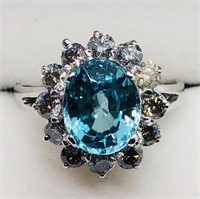 $3500 10K Blue Zircon Diamond Ring