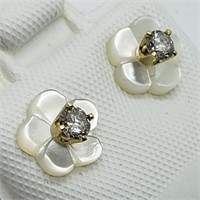 $400 14K  Diamond Mother Of Pearl Flower Jacket Ea