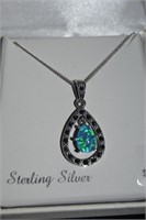 STERLING HANGING MARCASITE PENDANT NECKLACE