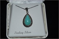STERLING MARCASITE PENDANT NECKLACE 3/4"