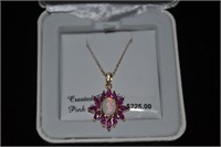 18kt GOS LC PINK SAPPHIRE & OPAL PENDANT NECKLACE