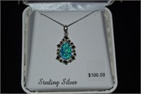 STERLING MARCASITE PENDANT NECKLACE 1.25"