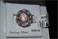 STERLING RING 8 OPAL AND QUARTZ 3/4" LONG